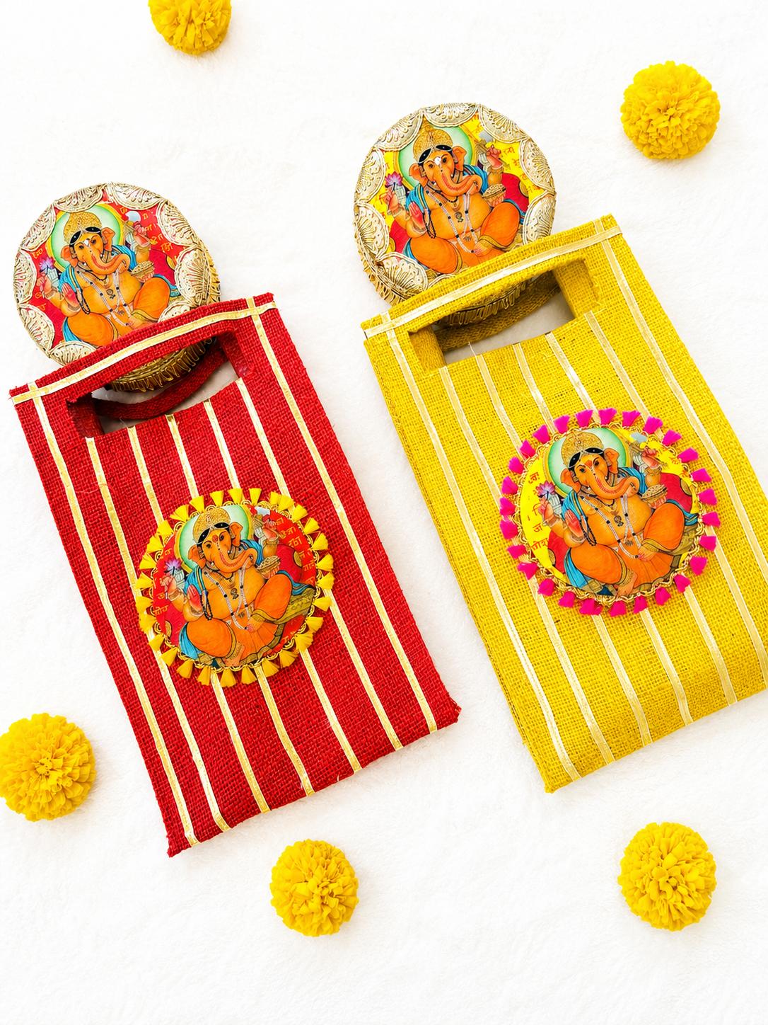 Jute Ganesha gift bags, eco-friendly Ganesh Chaturthi return gift