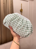 Green and white houndstooth knitted cosmetic pouch makeup bag for women by Sache