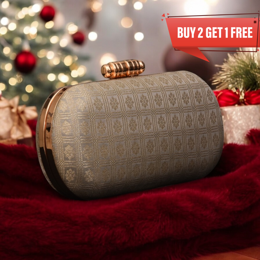 Pastel Checks Box Clutches- Silver