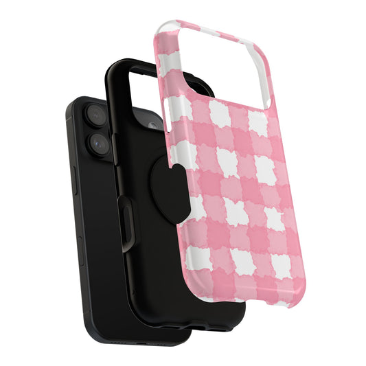 Pink Checkered Phone Case, Impact-Resistant Case, Cute Phone Cover, Unique Gift for Her, Trendy Accessories, Phone Protection