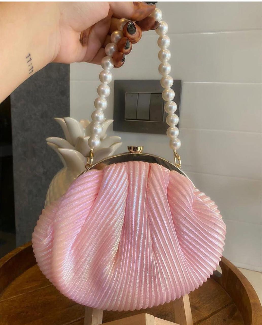 PLEATED MINI BAGS - PINK CLUTCH BAG