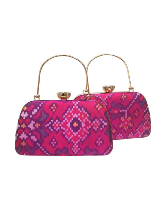 IKAT Handcrafted Clutch – Elegant Festive Statement | PINK