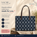 Sache Navy Buti Block Print Cotton Box Tote Bag