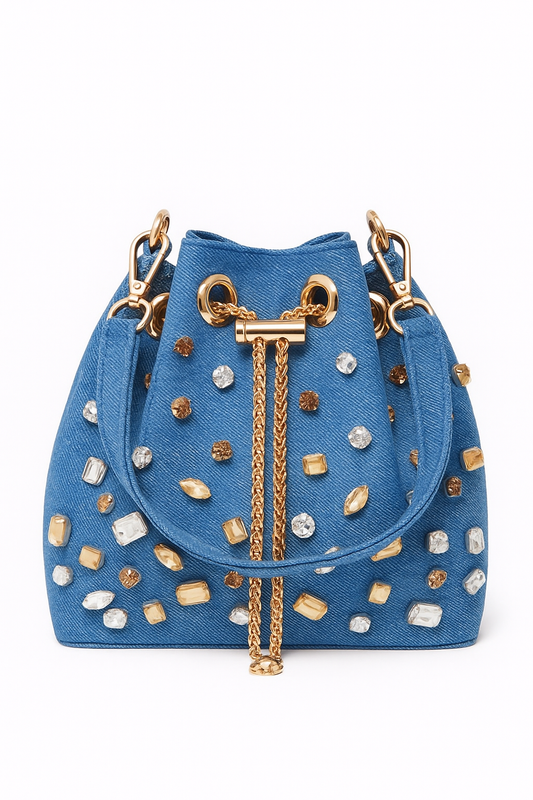 DENIM - EMBELLISHED BUCKET BAG