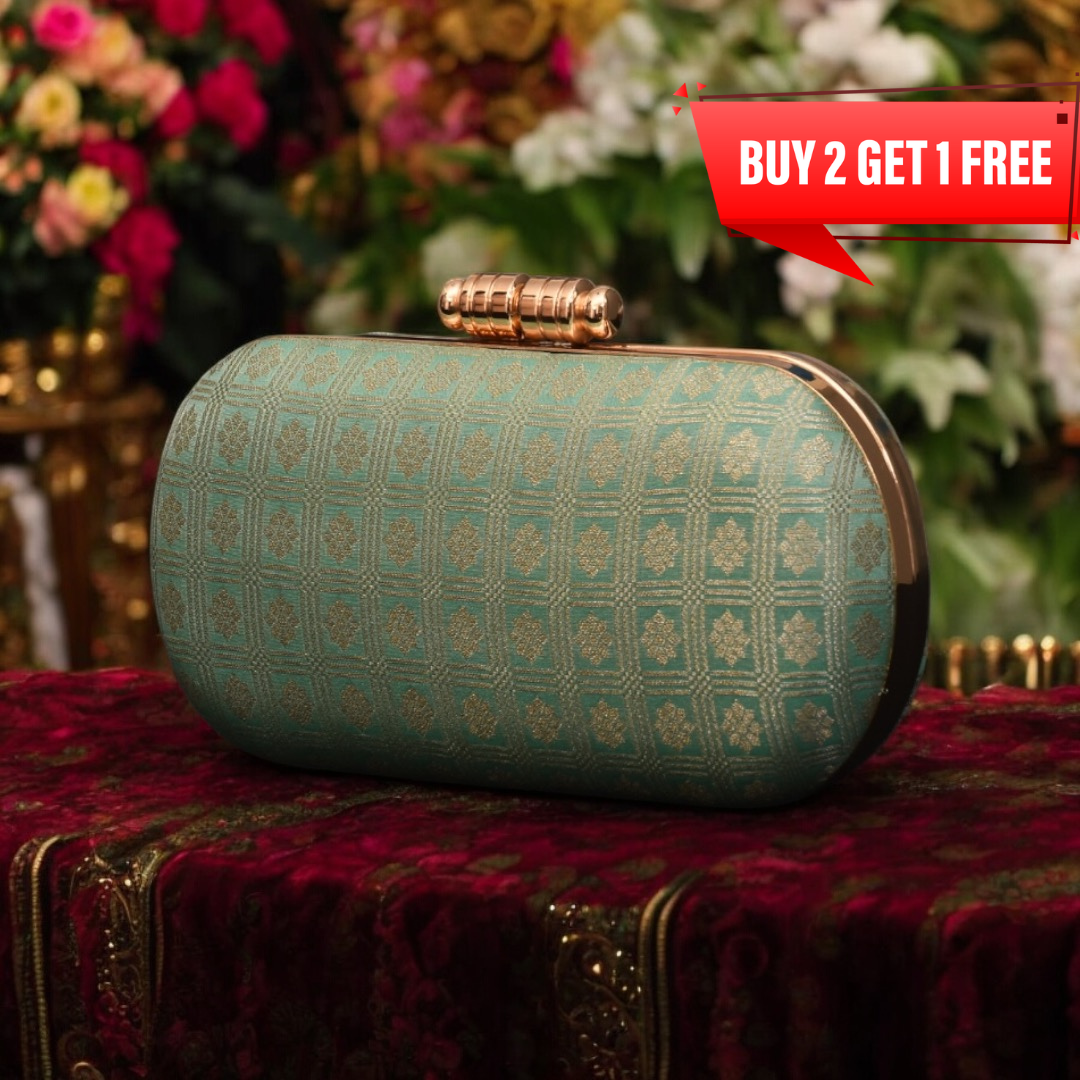 Pastel Checks Box Clutches- Mint green