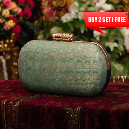 Pastel Checks Box Clutches- Mint green