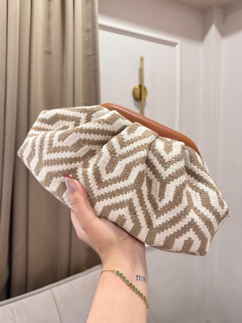 Beige geometric chevron knitted cosmetic pouch makeup bag for women by Sache