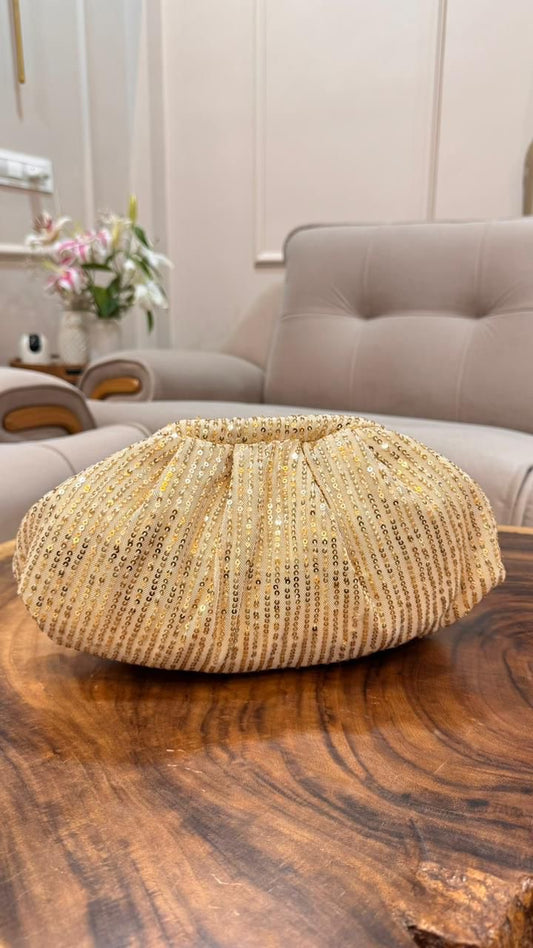 Ivory   Sequin Clutch Bag with Chain | Evening Party Bag | Wedding & Festive Handbag for Women