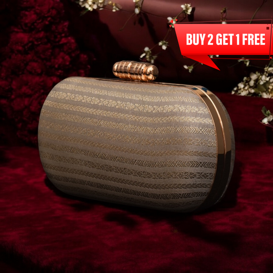 Pastel Stripes Banarasi Clutch - Silver