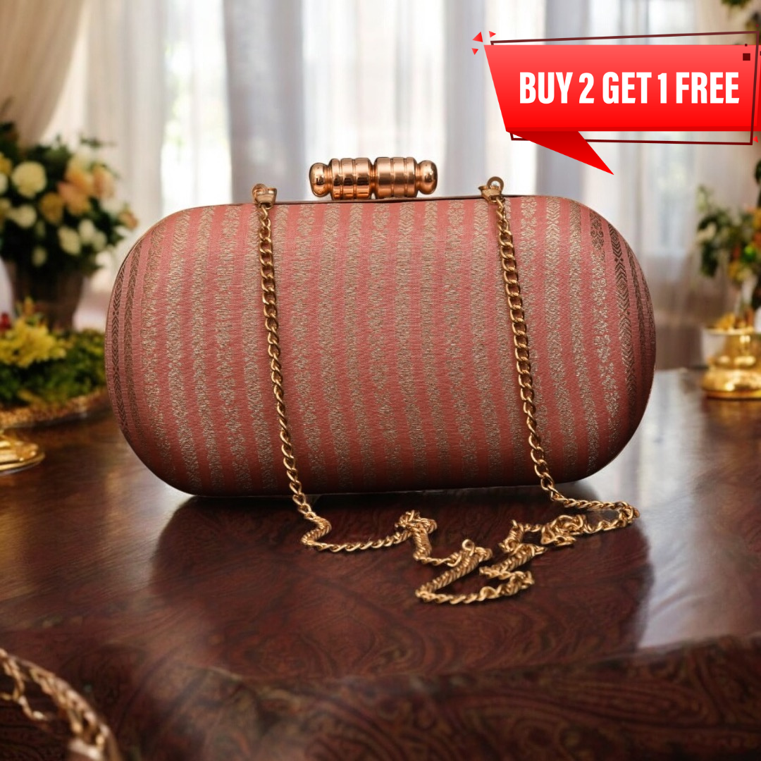 Pastel Stripes Banarasi Clutch - Pink