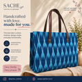Sache Blue Ikat Cotton Box Tote Bag