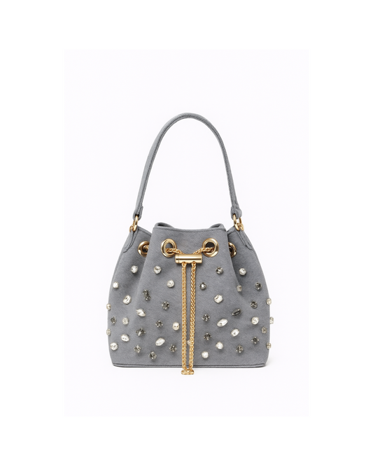 GREY DENIM - EMBELLISHED BUCKET BAG
