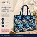 Sache Navy and Red Block Print Cotton Box Tote Bag