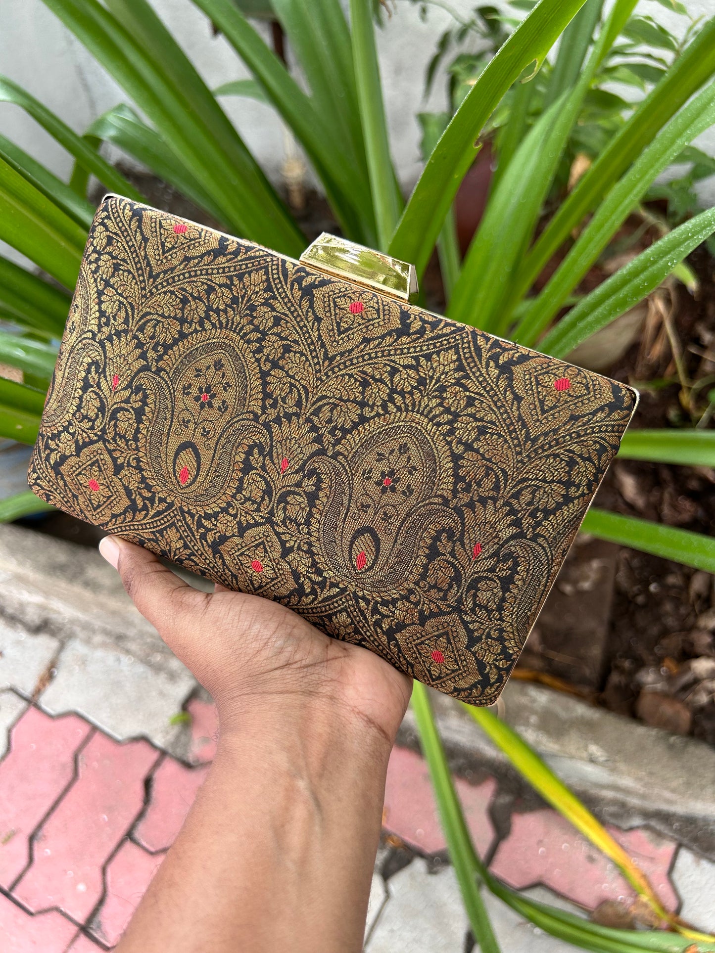 Black Banaras box  Clutch , Wedding Box clutch