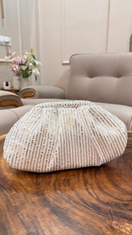 White   Sequin Clutch Bag with Chain | Evening Party Bag | Wedding & Festive Handbag for Women