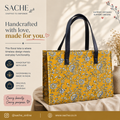 Sache Yellow Ikat Cotton Box Tote Bag