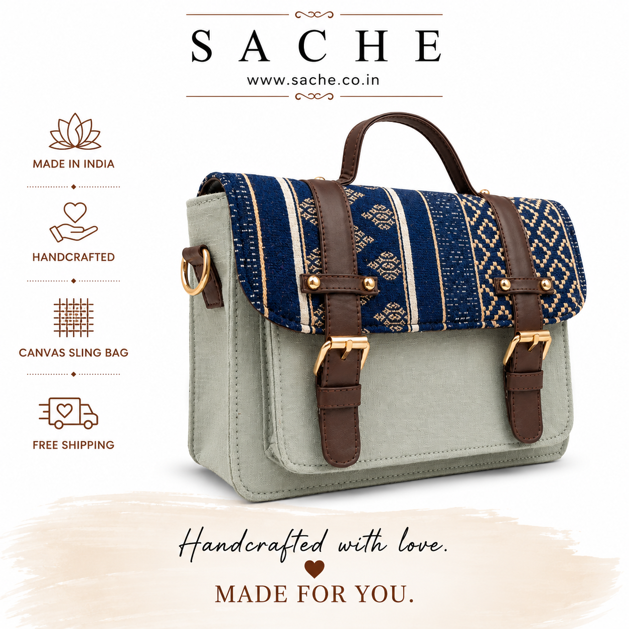 Sache Sage Green Ikat Flap Mini Satchel – Handwoven Crossbody Bag