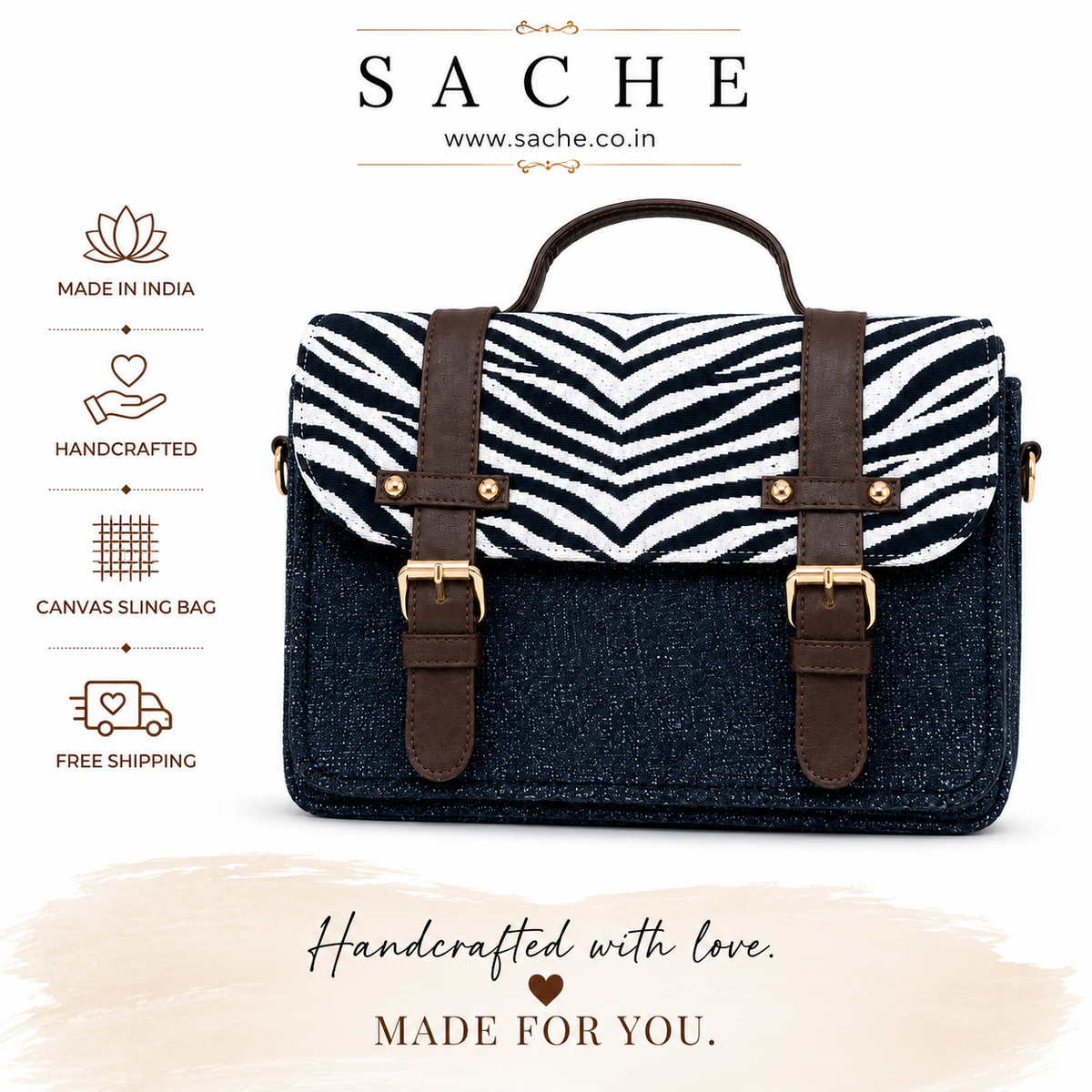 Sache Navy Chevron Weave Mini Satchel – Handwoven Crossbody Bag