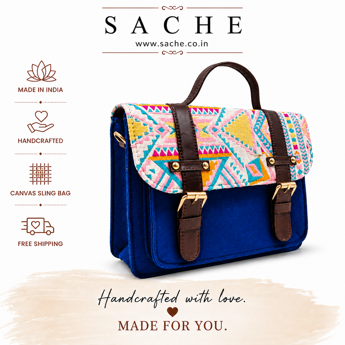 Sache Cobalt Blue Aztec Weave Mini Satchel – Handwoven Crossbody Bag