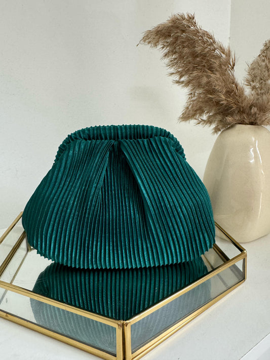 PLEATED MINI BAGS - GREEN CLUTCH BAG