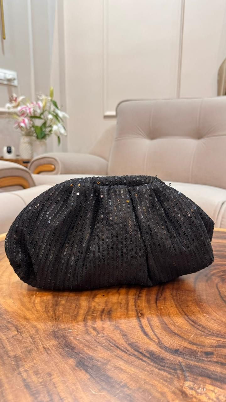 Black  Sequin Clutch Bag with Chain | Evening Party Bag | Wedding & Festive Handbag for Women