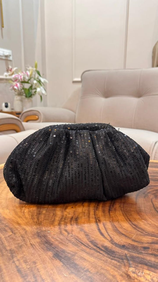 Black  Sequin Clutch Bag with Chain | Evening Party Bag | Wedding & Festive Handbag for Women