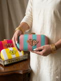 Multicolor Striped Butterfly Embellished Silk Box Clutch – Luxury Ethnic Wedding & Festive Handbag