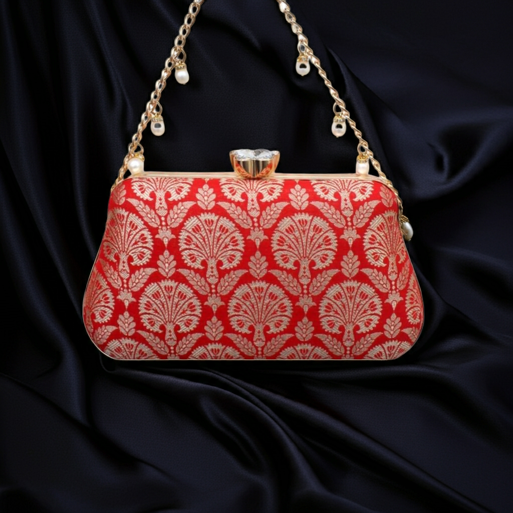 Banarasi Handcrafted Clutch – Elegant Festive Statement | RED