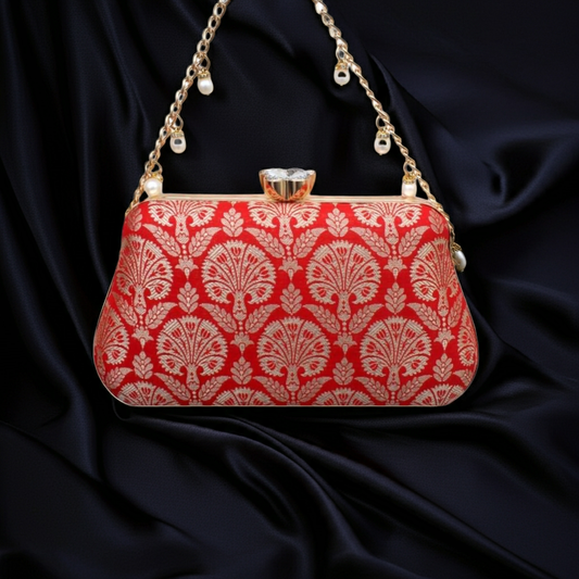 Banarasi Handcrafted Clutch – Elegant Festive Statement | RED