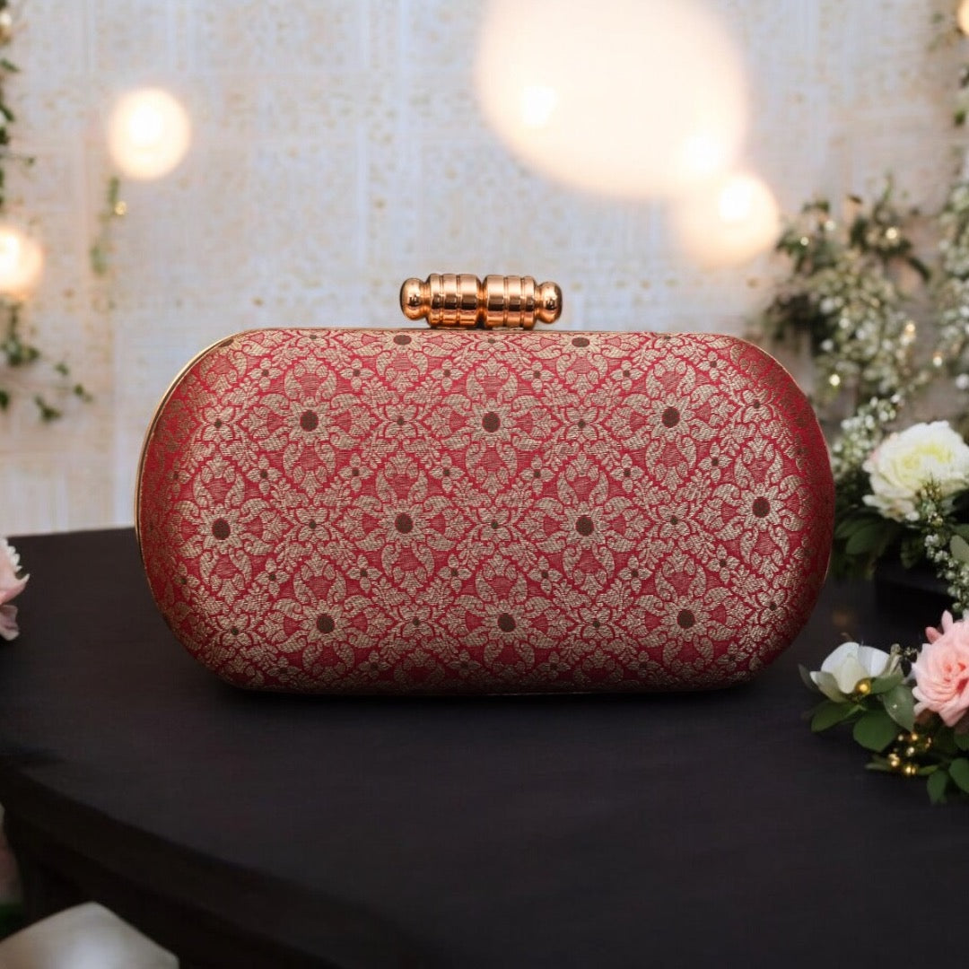 Florale Banarasi Box Clutches - Pink