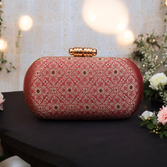 Florale Banarasi Box Clutches - Pink