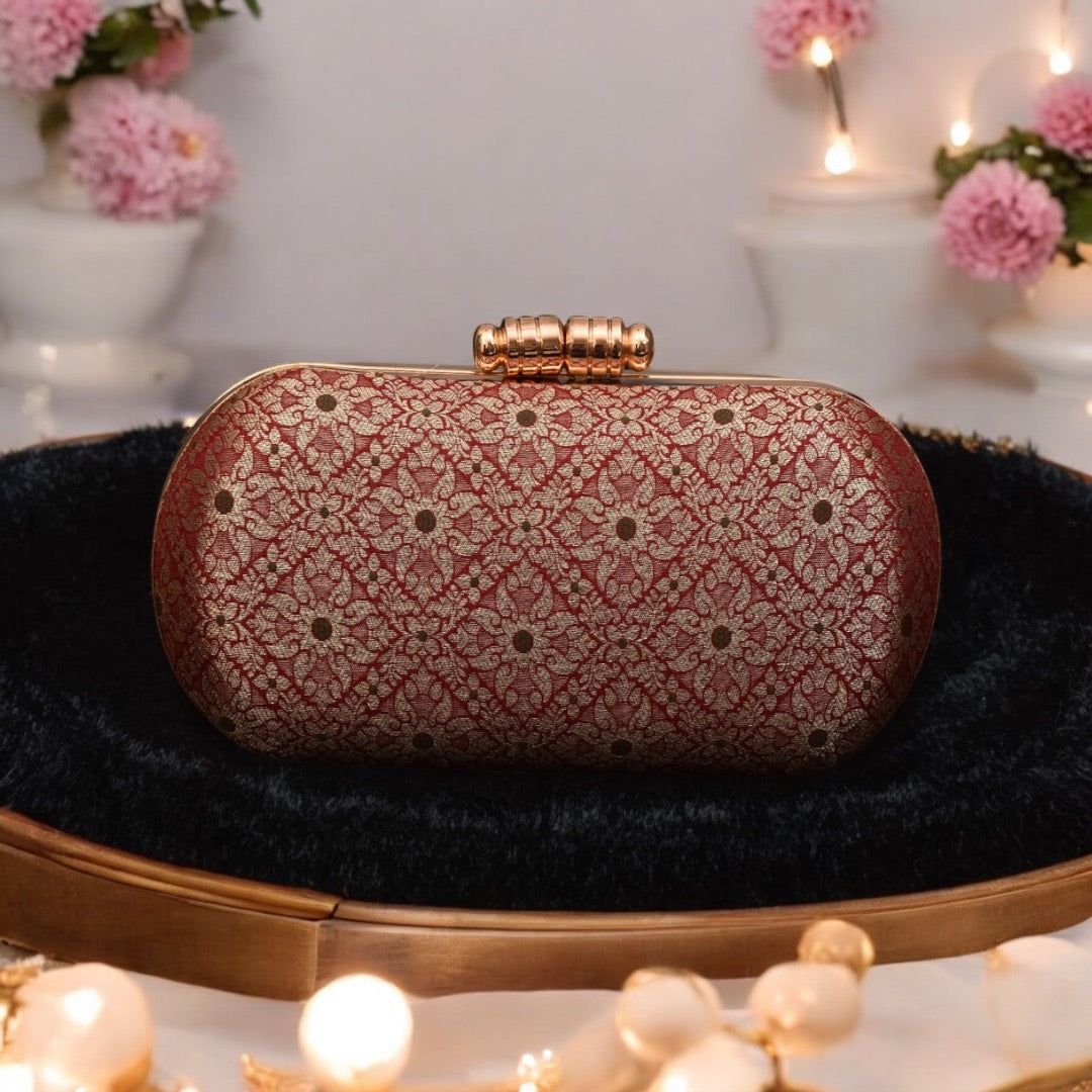 Florale Banarasi Box Clutches - Kastanienbraun