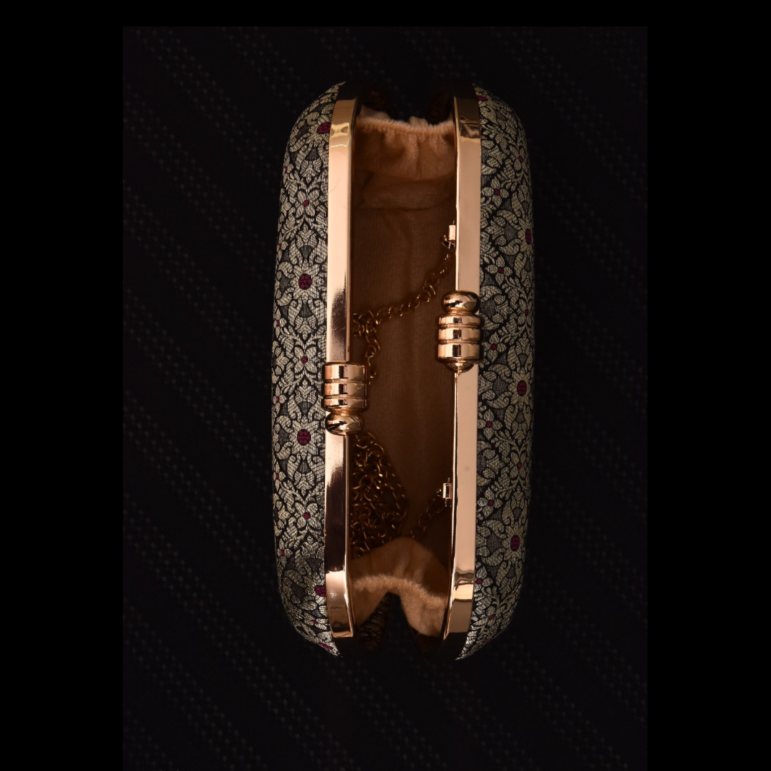 Florale Banarasi Box Clutches - Schwarz