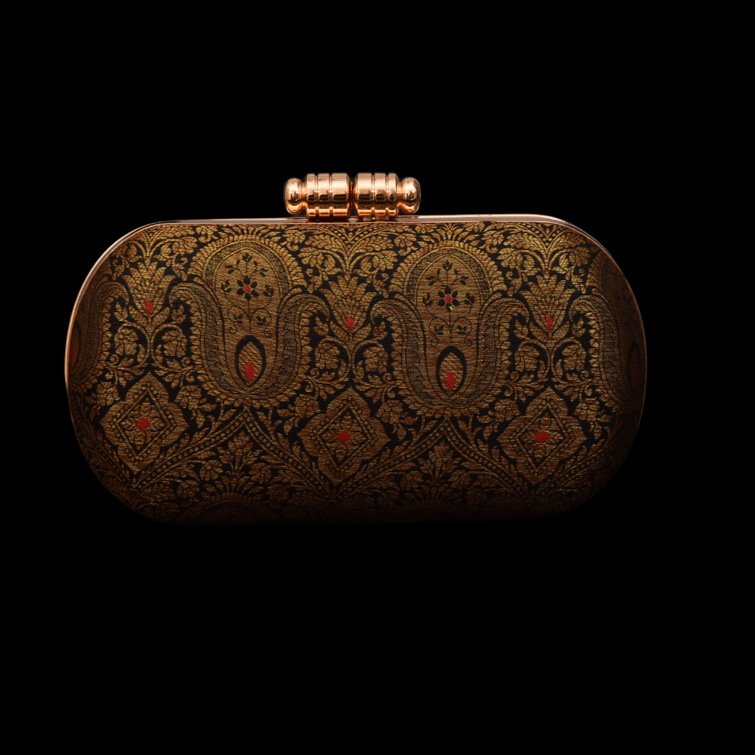 Golden Zari Banarasi Box Clutches - Schwarz