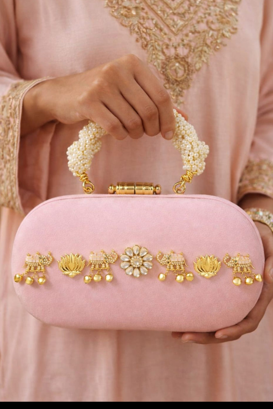 Buy Designer Box Clutches For Women Online 2026-  Suede base with kundan embellished Box Clutches (Copy) (Copy) (Copy)
