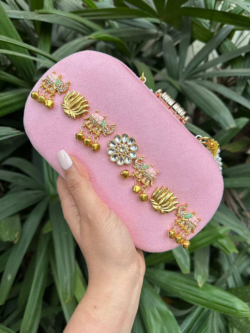 Buy Designer Box Clutches For Women Online 2026-  Suede base with kundan embellished Box Clutches (Copy) (Copy) (Copy)