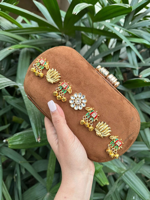 Buy Designer Box Clutches For Women Online 2026-  Suede base with kundan embellished Box Clutches (Copy)