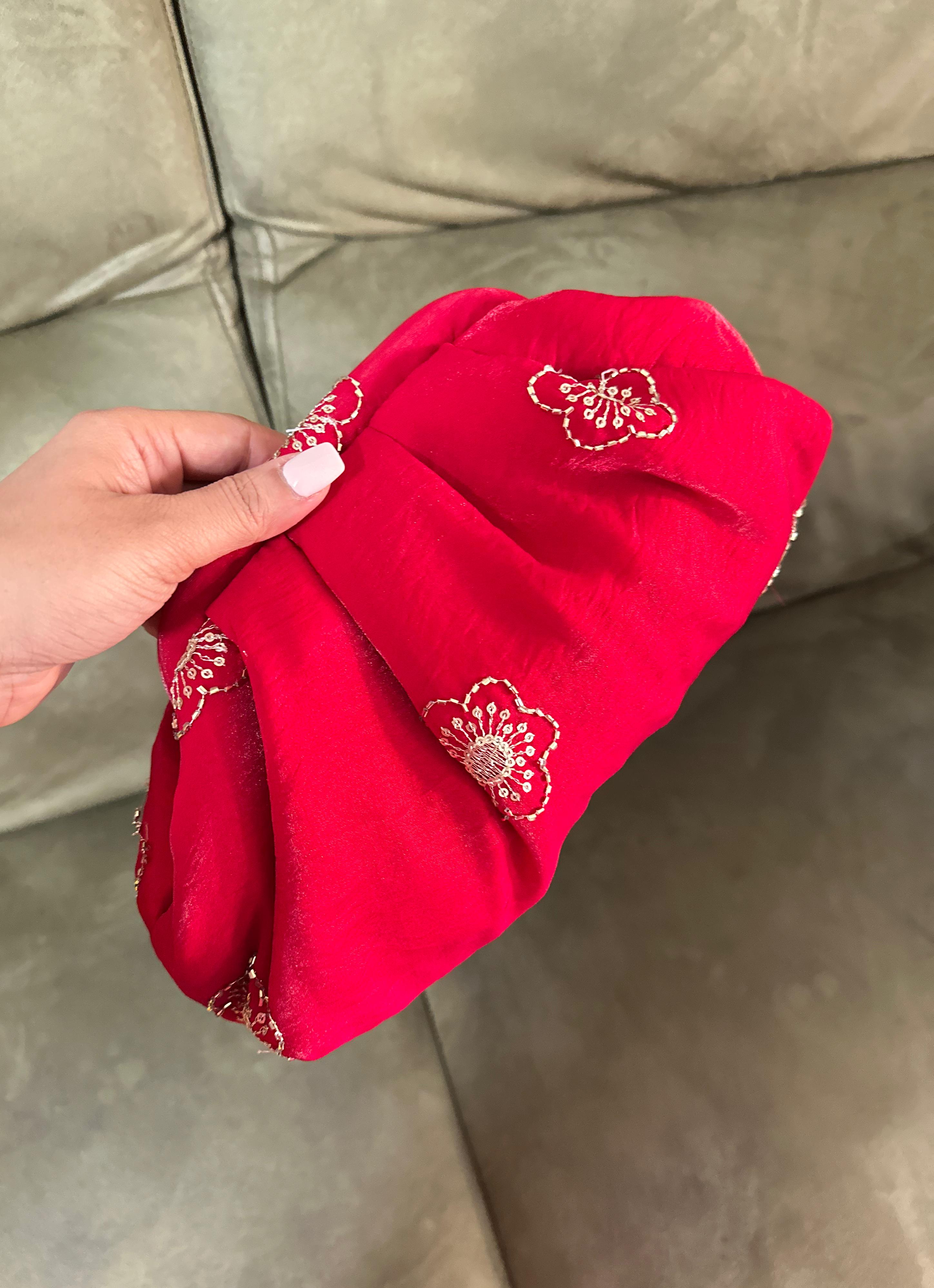 Organza Zari Floral Batua Clutch Bag – Tomato Red | Ethnic Potli Purse