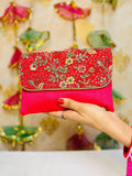 Red Hand Embroidered Clutch Bag – Zari & Gold Sequin Work