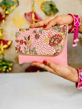 Baby Pink Hand Embroidered Clutch Bag – Zari & Sequin Work