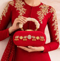 Buy Designer Box Clutches For Women Online 2026-  Suede base with kundan embellished Box Clutches