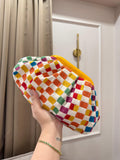 Multicolour checkered knitted cosmetic pouch makeup bag for women by Sache