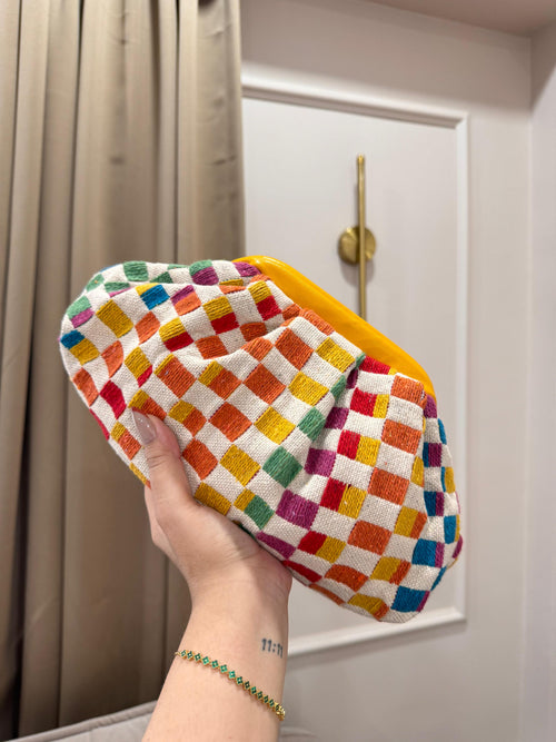 Multicolour checkered knitted cosmetic pouch makeup bag for women by Sache