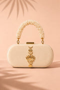 Ivory Lotus Suede Box Clutch with Kundan Embellishment