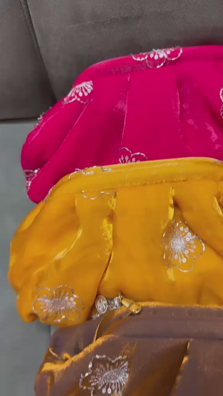 Organza Zari Floral Batua Clutch Bag – Marigold Yellow | Ethnic Potli Purse