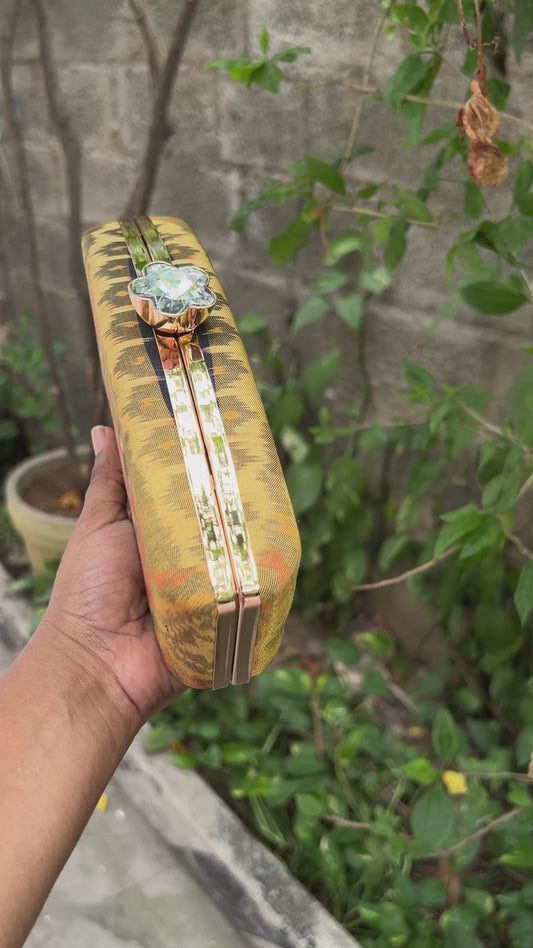 Ikat box clutch - Gold