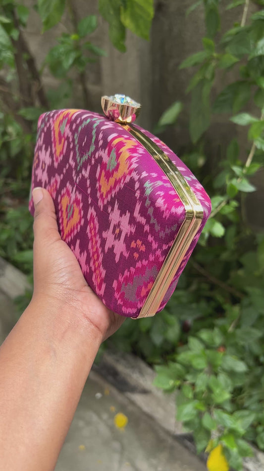 Ikat box clutch - Purple
