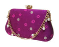 Magenta bandhani silk box clutch with pearl chain