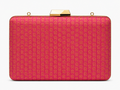 Jaya rani pink Banarasi silk box clutch with small gold buti motifs and slim gold frame