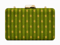 Latika olive green Banarasi silk box clutch with round gold floral medallion buti